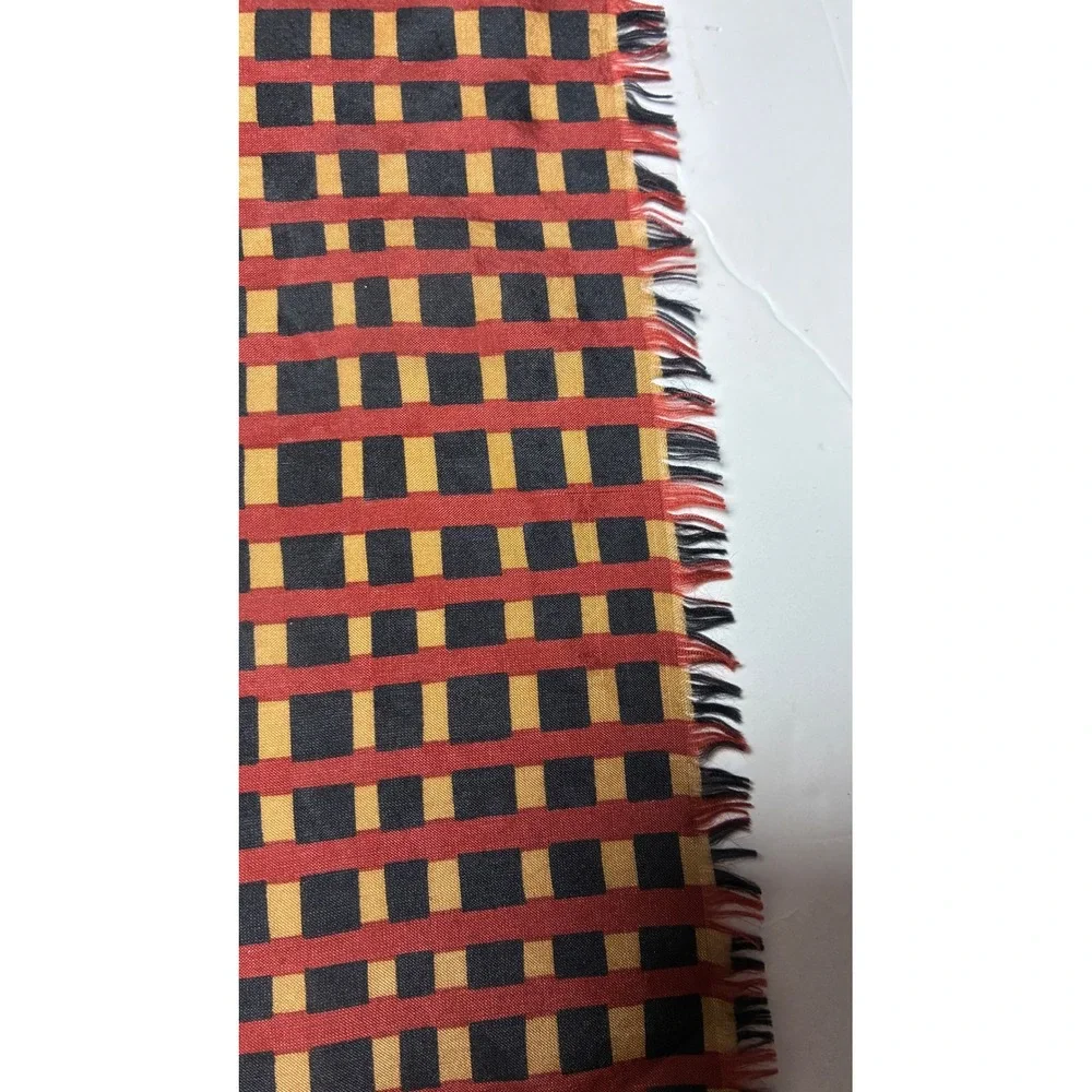 Echo Square Scarf Star Checkered Rust Black Gold Eyelash Fringe 22in